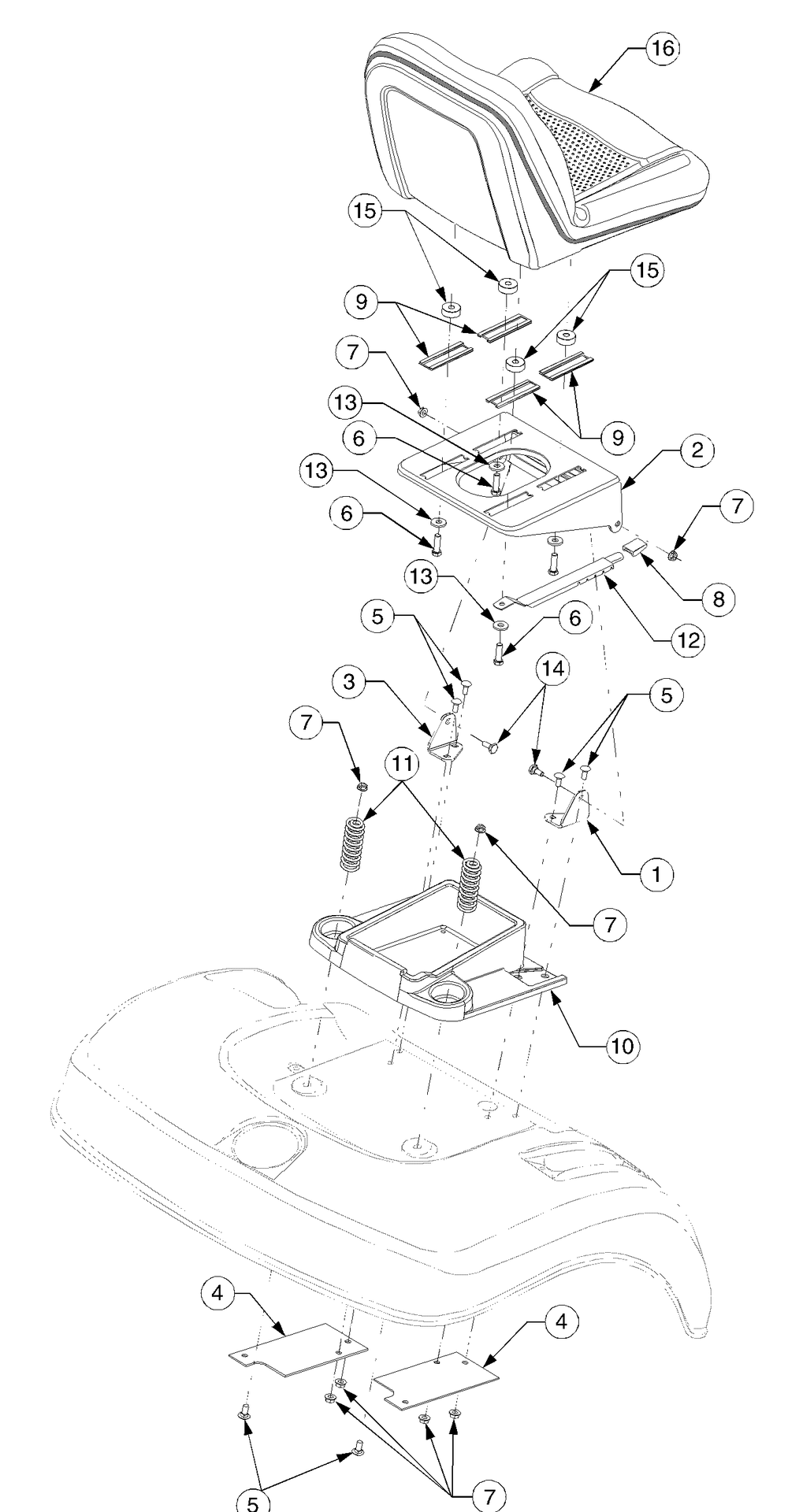 Seat And Support Diagram and Parts List for GT2554 K015-Before-13A2A7K710 Cub Cadet Lawn Tractor